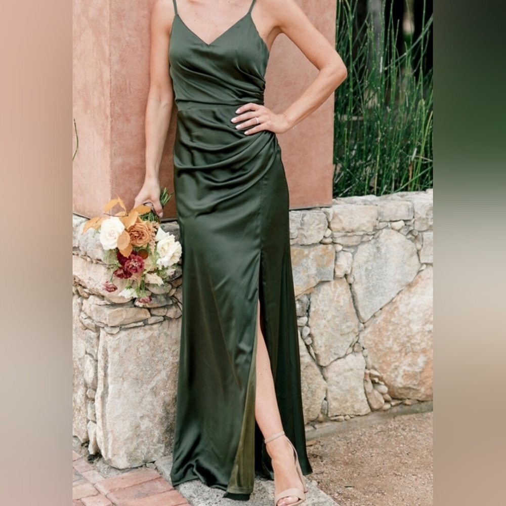 Birdy Grey Olive Green Satin Catherine Bridesmaid Dress
